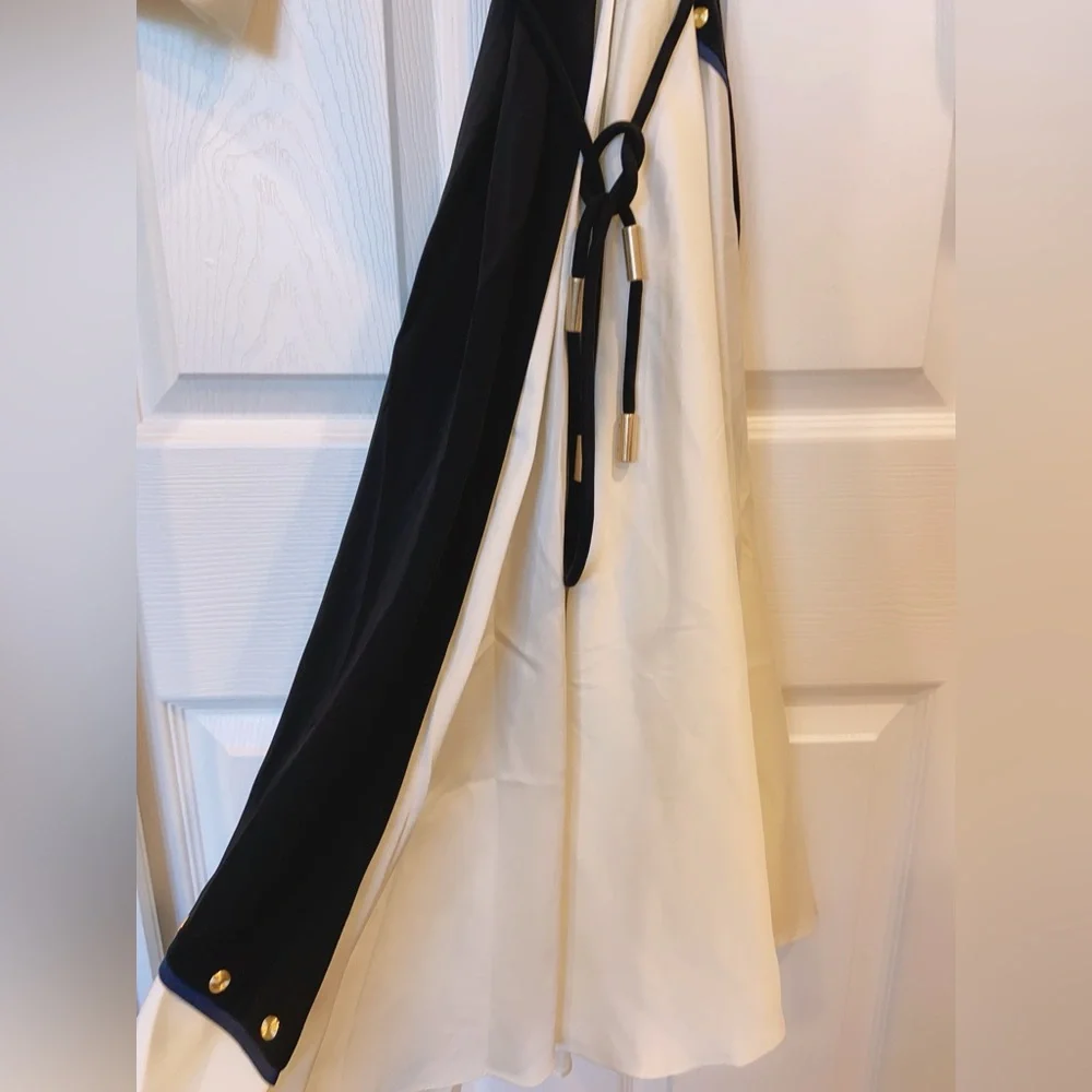 NWT $698 Tory Burch Mixed-Material Wrap Dress In Black